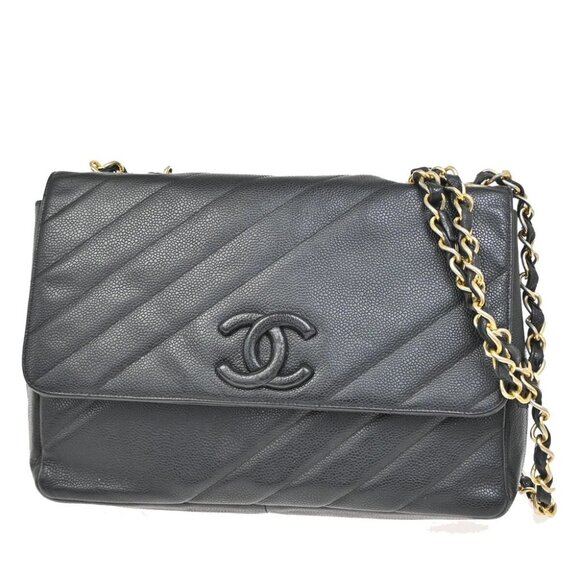 CHANEL CC Bias Stitch Chain Shoulder Bag Grained Calfskin Leather BK - Picture 1 of 14